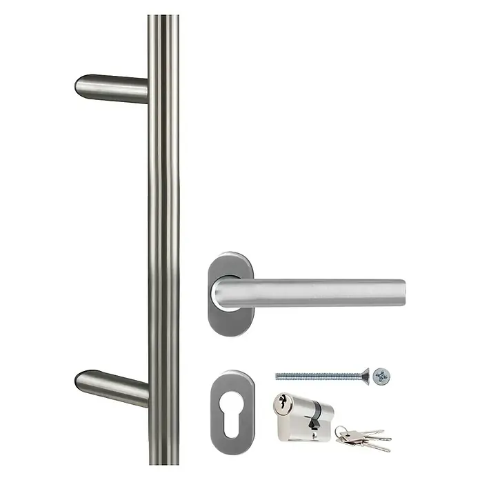Solid Elements Haustür KF-03 - 100 x 210 cm, DIN Anschlag: Links, Weiß - Türbeschläge aus rostfreiem Stahl, inklusive Drücker, Zylinder, Schlüssel und Befestigungsmaterial, für moderne Türen.