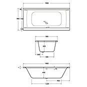 Ottofond Badewanne Palermo (190 x 90 cm, Sanitäracryl, Weiß)