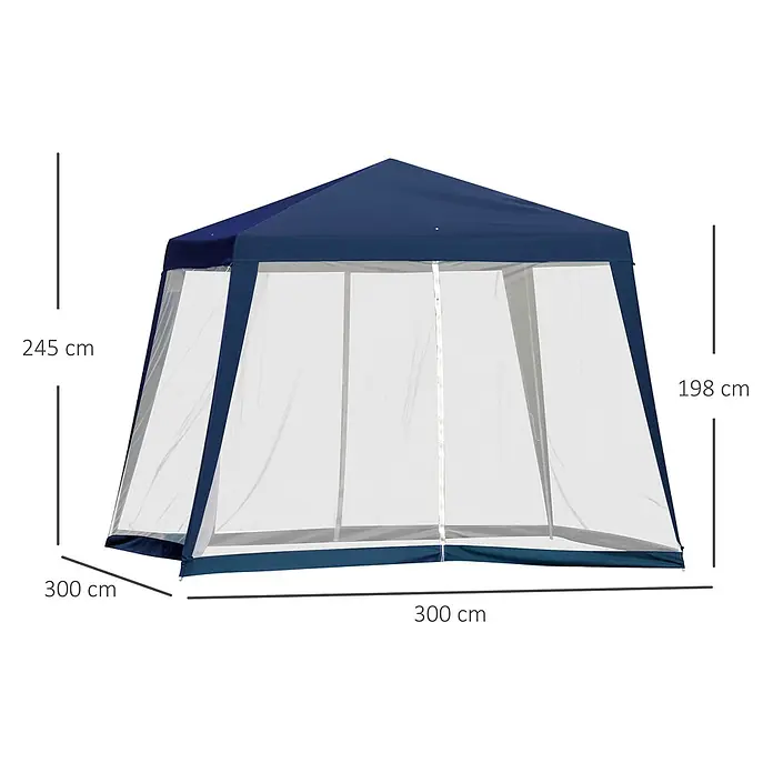 Outsunny Steckpavillon mit Insektenschutz - B x T: 3 m x 300 cm, Farbe Dach: Blau - Dunkelblaues, sechseckiges Partyzelt mit weißen Moskitonetzseiten, Maße 300x300x245 cm.