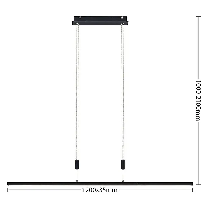 Lindby Pendelleuchte Arneja - L x B x H: 120 x 3,5 x 2 cm, schwarz, Schwarz matt - Schwarze lineare Pendelleuchte mit verstellbarer Aufhängehöhe, von einer rechteckigen Deckenplatte abgehängt.