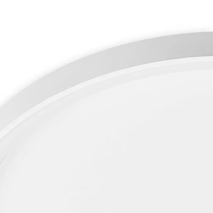 Arcchio Deckenleuchte Vivy - L x B x H: 58 x 58 x 6 cm, weiß / opal, weiß / opal - Nahaufnahme eines runden, weißen LED-Panels mit dünnem silbergrauem Rahmen.