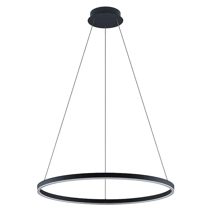 Arcchio Pendelleuchte Albiona - schwarz, Schwarz, weiß - Schwarze runde LED-Pendelleuchte, an einer Deckenhalterung aufgehängt.