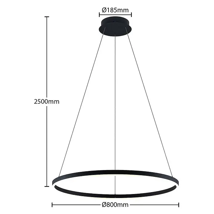 Arcchio Pendelleuchte Albiona - schwarz, Schwarz, weiß - Schwarze LED-Pendelleuchte, Ø800mm Ring, 2500mm Abhängung, Ø185mm Deckenbaldachin.