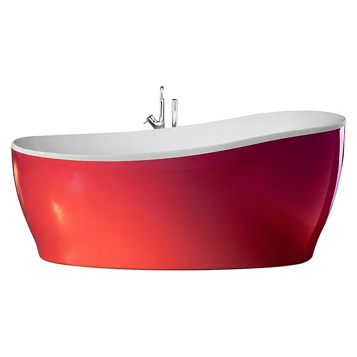 Ottofond Freistehende Badewanne Domani - L x B: 180 x 85 cm, Sanitäracryl, Rot/Weiß - Freistehende Badewanne in Rot und Weiß mit Armatur, ein stilvolles und modernes Badezimmerobjekt.