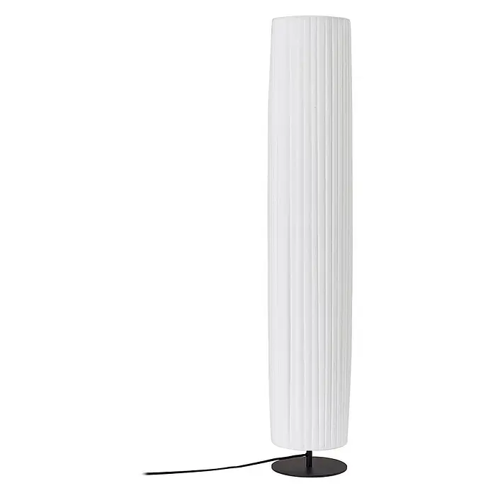 Lindby Stehleuchte Virelle - weiß / opal, E27 - Weiße plissierte zylindrische Stehlampe mit schwarzem Rundfuß und Netzkabel.