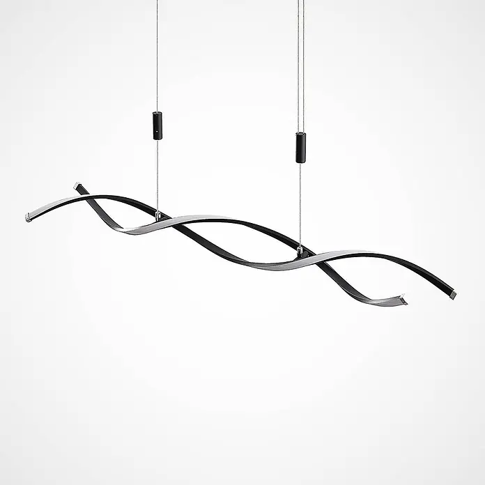 Lindby Pendelleuchte Welina - L x B x H: 107 x 10 x 200 cm, schwarz, Schwarz matt - Moderne wellenförmige LED-Pendelleuchte in Schwarz-Silber.
