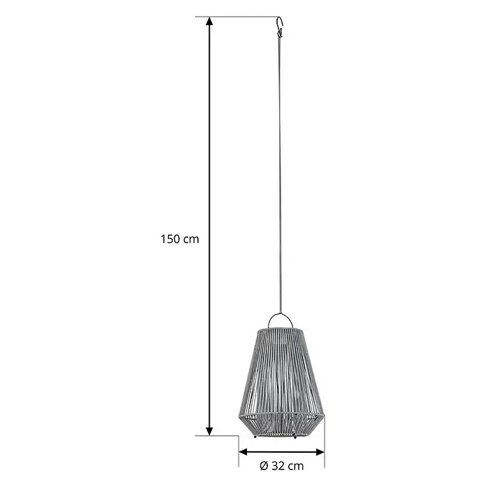 Lindby Außenwand- & Deckenleuchte Austas - alu / grau / zink, IP54 - Graue, konische Hängelampe aus Geflecht, 150 cm lang, 32 cm Durchmesser.