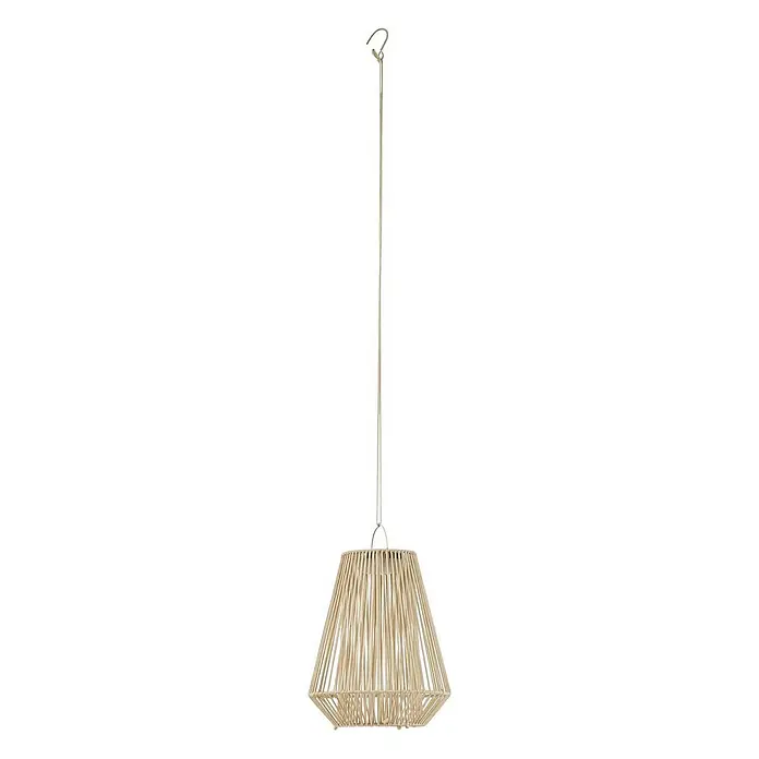 Lindby Außenwand- & Deckenleuchte Austas - creme / amber, IP54 - Hängeleuchte aus hellem Holz/Bambus mit konischem Latten-Schirm und Haken zum Aufhängen.