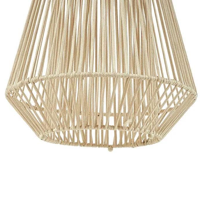 Lindby Außenwand- & Deckenleuchte Austas - creme / amber, IP54 - Beigefarbene Makramee-Pendelleuchte mit geometrischem, sich verjüngendem Design aus geflochtenem Seil.