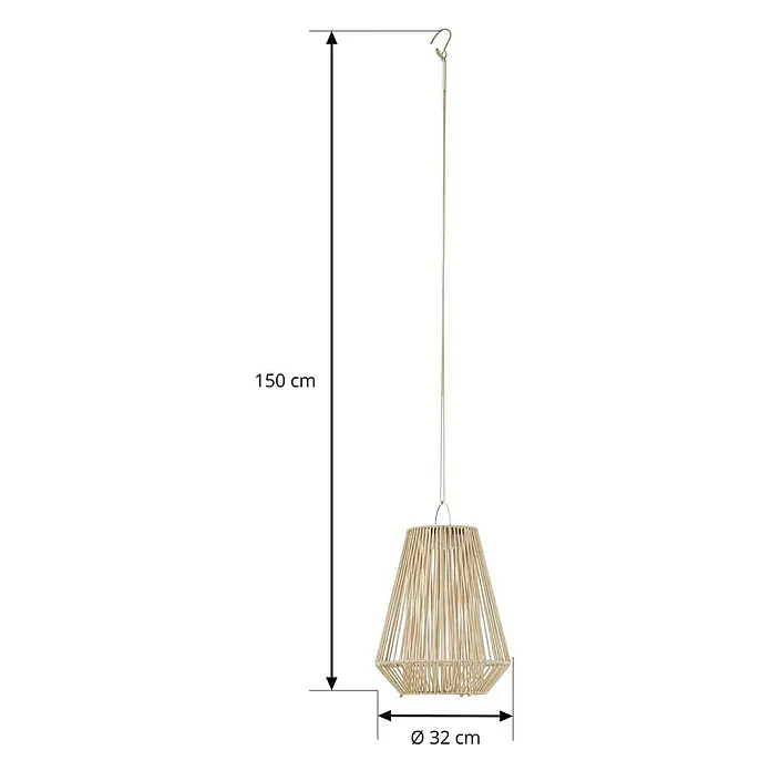 Lindby Außenwand- & Deckenleuchte Austas - creme / amber, IP54 - Geflochtene naturfarbene Pendelleuchte, 150 cm lang, Schirm Ø 32 cm.