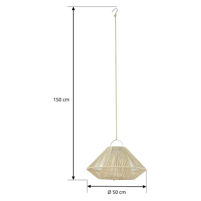 Lindby Außenwand- & Deckenleuchte Austas - creme / amber, IP54 - Hellfarbene Pendelleuchte aus geflochtenem Seil mit konischem Schirm, 150 cm hoch, 50 cm Durchmesser.