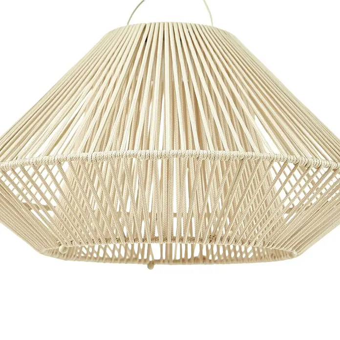 Lindby Außenwand- & Deckenleuchte Austas - creme / amber, IP54 - Hellbeiger, geometrischer Pendelschirm aus geflochtenem Seil.