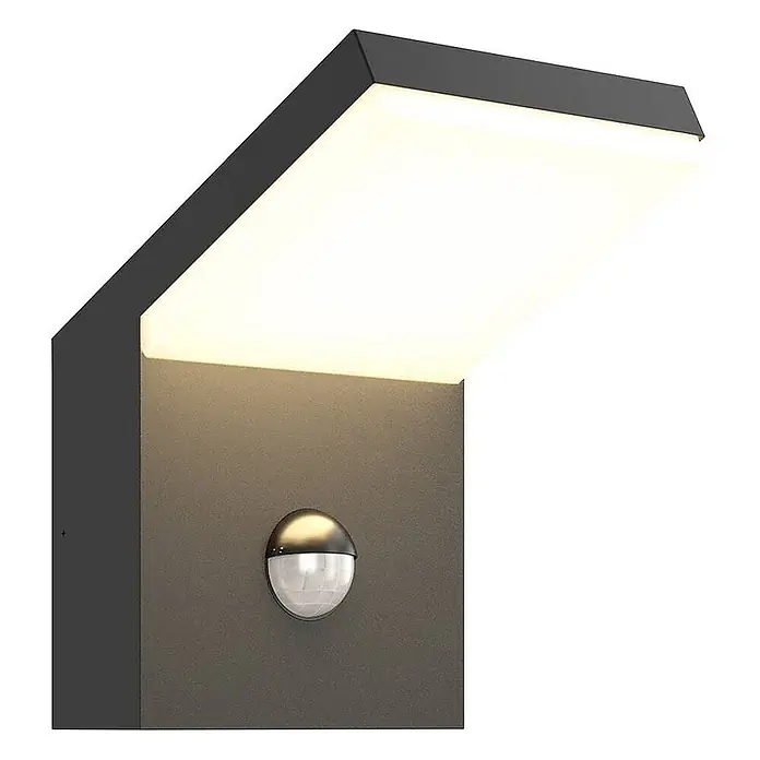 Arcchio Außenwandleuchte Yolena - schwarz, IP54 - Dunkelgraue LED-Außenwandleuchte mit integriertem Bewegungsmelder, strahlt warmweißes Licht nach unten ab.