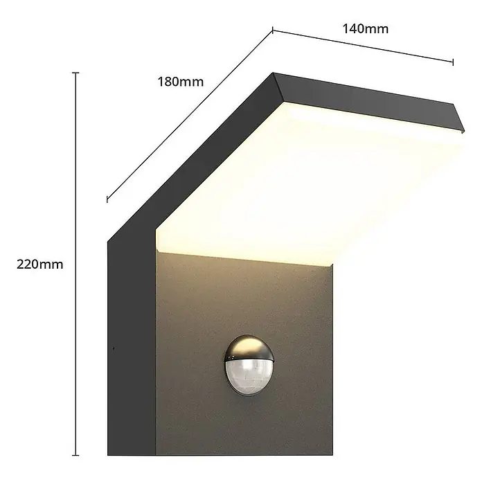 Arcchio Außenwandleuchte Yolena - schwarz, IP54 - Anthrazitfarbene LED-Außenwandleuchte im modernen Design mit integriertem PIR-Bewegungssensor.