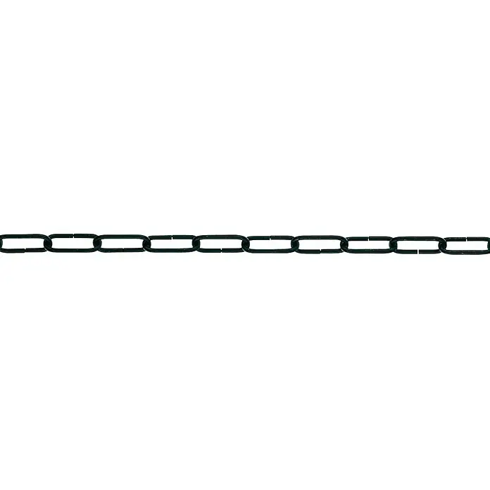 Stabilit Ringkette Meterware - 3 mm, Zaponiert - Detailaufnahme einer robusten, dunkelgrünen Kette, die sich horizontal über einen schwarzen Hintergrund erstreckt.