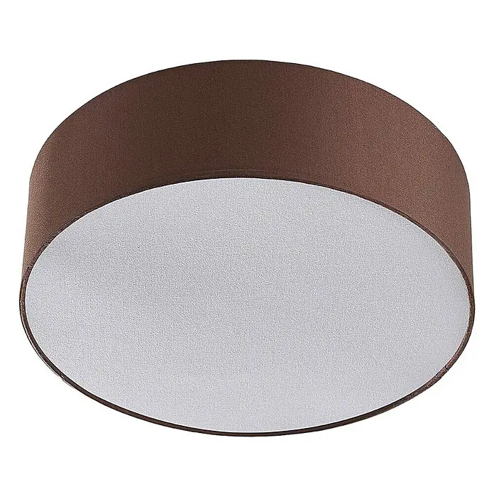 Lindby Deckenleuchte Sebatin - L x B x H: 40 x 40 x 17 cm, braun / rost, E27 - Braune zylindrische Deckenleuchte mit weißem Diffusor.