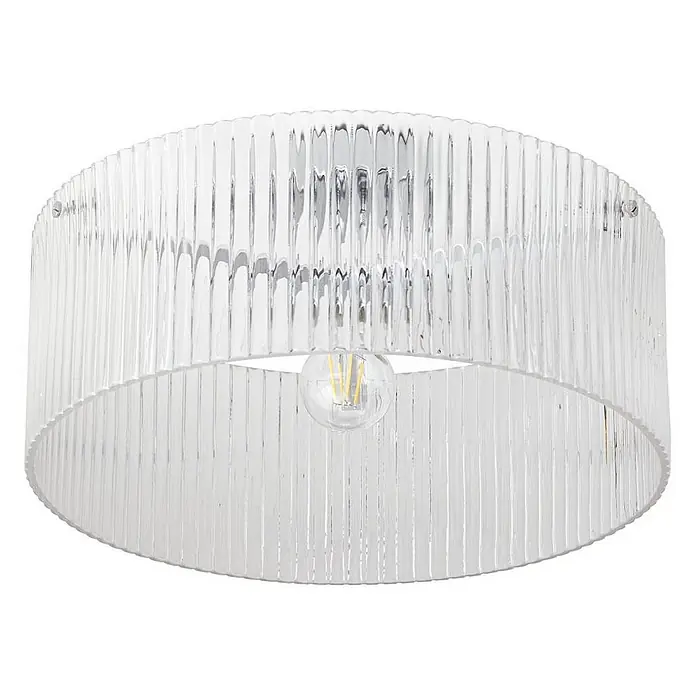 Lucande Deckenleuchte Meritt - L x B x H: 40 x 40 x 20 cm, chrom / silber, klar / transparent, E27 - Klare, gerippte, zylinderförmige Deckenleuchte mit sichtbarer Glühbirne.