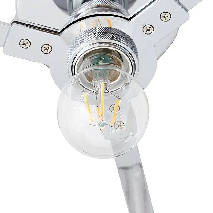 Lucande Deckenleuchte Meritt - L x B x H: 40 x 40 x 20 cm, chrom / silber, klar / transparent, E27 - Klare LED-Filament-Glühbirne in einer verchromten Leuchtenfassung mit sichtbaren Schrauben und Rändeldetails.
