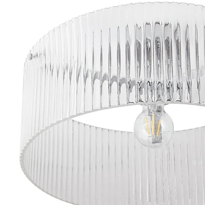 Lucande Deckenleuchte Meritt - L x B x H: 40 x 40 x 20 cm, chrom / silber, klar / transparent, E27 - Klare, geriffelte runde Leuchtenabdeckung mit sichtbarer LED-Glühlampe.