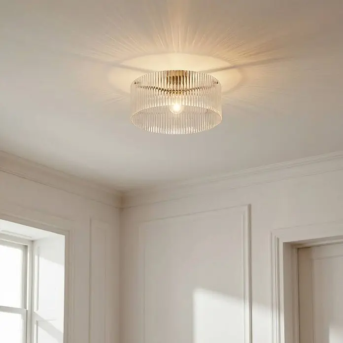 Lucande Deckenlampe in transparent, messing, Deckenleuchte -  - Gerippte Deckenleuchte aus Klarglas, die dekorative Lichtmuster an die Decke wirft.