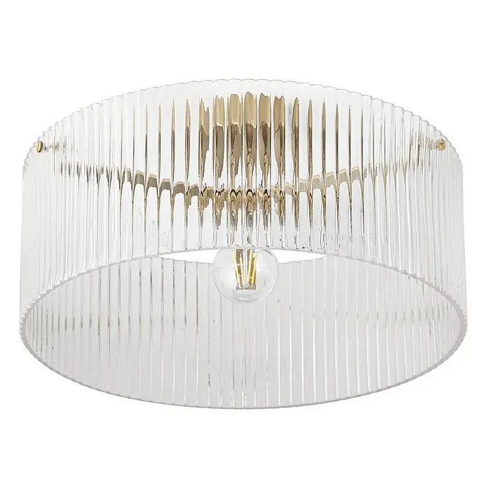 Lucande Deckenlampe in transparent, messing, Deckenleuchte -  - Runde Deckenleuchte mit klar geripptem Glasschirm und goldfarbenen Akzenten.