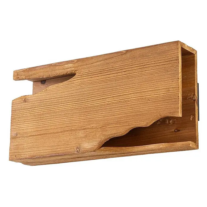 Lucande Wandleuchte Tarry - Holz hell, E14 - Rustikaler hellbrauner hohler Kaminsims aus Holz mit dekorativer Wellenaussparung.
