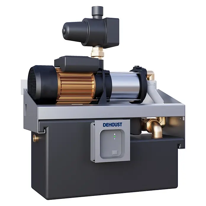 Dehoust Regenmanager RM5 Connect - 3.200 m³/h, Geeignet für: Unterirdische Regenwassertanks - Kompaktes Wasserpumpensystem mit schwarzem Tank, Goldmotor und DEHOUST Steuerung.