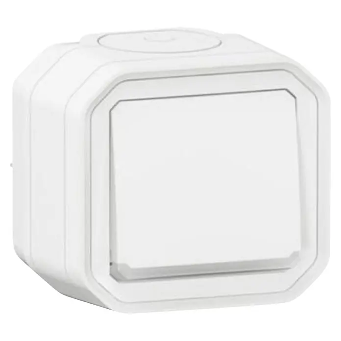 Legrand Feuchtraumtaster Plexo New 069762L mit Licht - Ultraweiß, Aufputzmontage, IP55 - Weißer Aufputz-Lichtschalter mit großem Tastfeld.