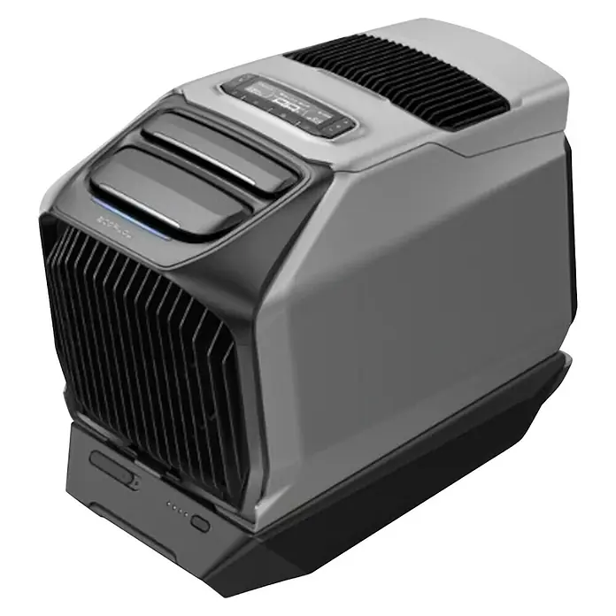 EcoFlow Mobiles Klimagerät Wave 3 - 1,8 kW, Raumgröße: 11 m² - 17 m², Grau - Grau-schwarzes tragbares Klimagerät mit Bedienfeld oben und Frontgitter.