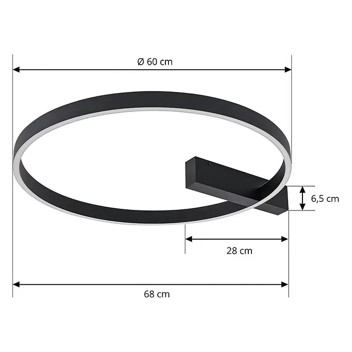 Lucande Deckenleuchte Isalin - schwarz - Schwarze runde LED-Leuchte mit rechteckiger Montagebasis.