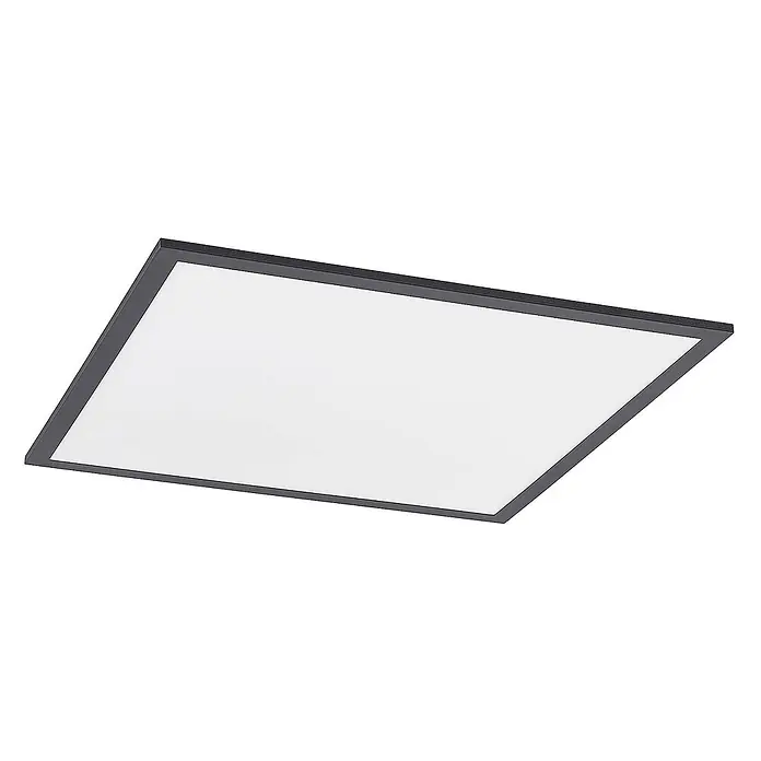 Lindby LED-Panel Nelios - schwarz, Neutralweiß - Quadratische LED-Panel-Leuchte mit dunkelgrauem Rahmen und weißer Diffusorfläche.