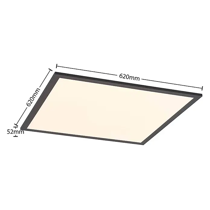 Lindby LED-Panel Nelios - schwarz, Neutralweiß - Quadratisches LED-Panel mit dunklem Rahmen, 620x620mm groß und 52mm dick.
