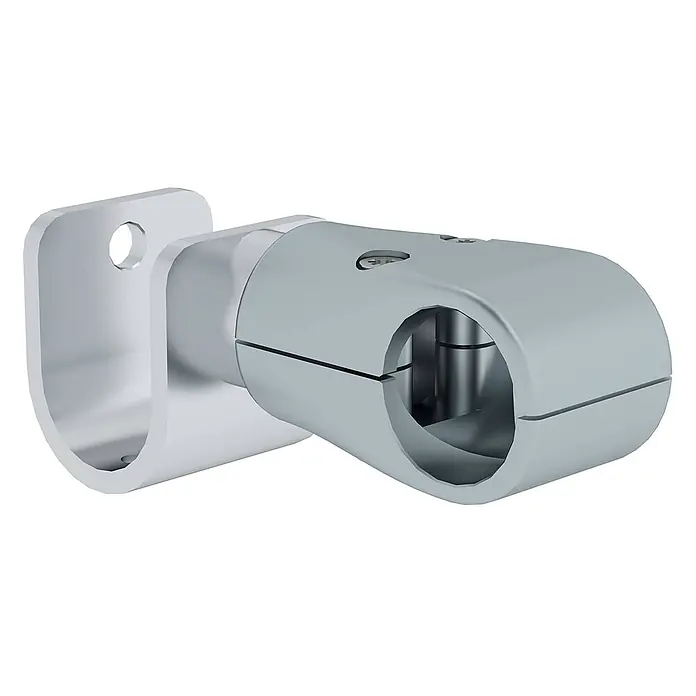 Munk Raumspartreppe Einhängehaken für steckbare Geländer Ø 40mm - Breite: 0,01 cm - Hellgraue Metall-Klemmhalterung mit L-förmiger Montageplatte, verstellbar zum Halten einer Stange.