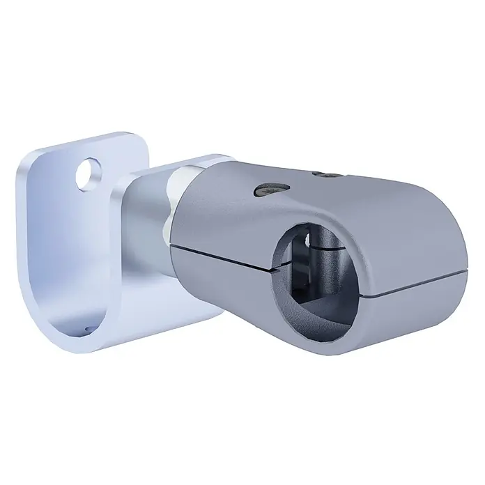 Munk Raumspartreppe Einhängehaken für steckbare Geländer Ø 40mm - Breite: 0,01 cm - Hellgraue Metall-Wandhalterung mit U-förmigem Fuß und verstellbarer Klemme für runde Elemente.