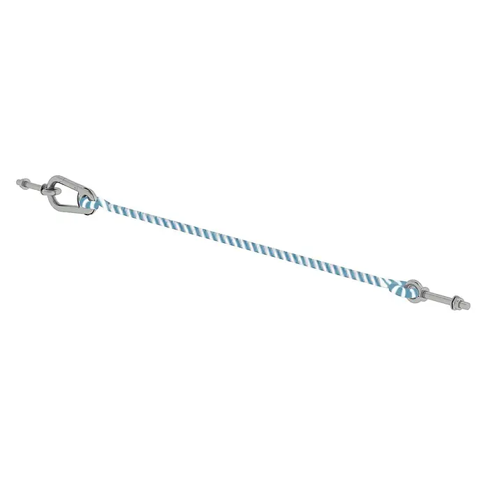 Munk Raumspartreppe platzsparende Treppe für Wohnräume - Breite: 0,01 cm - Blau-weiß gestreiftes Spannseil mit Metallbeschlägen, bestehend aus Karabinerhaken und Ringschraubenbaugruppe.