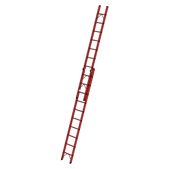 MUNK Vollkunststoff Sprossen-Schiebeleiter 2x10 Sprossen -  - Rote GFK-Schiebeleiter.