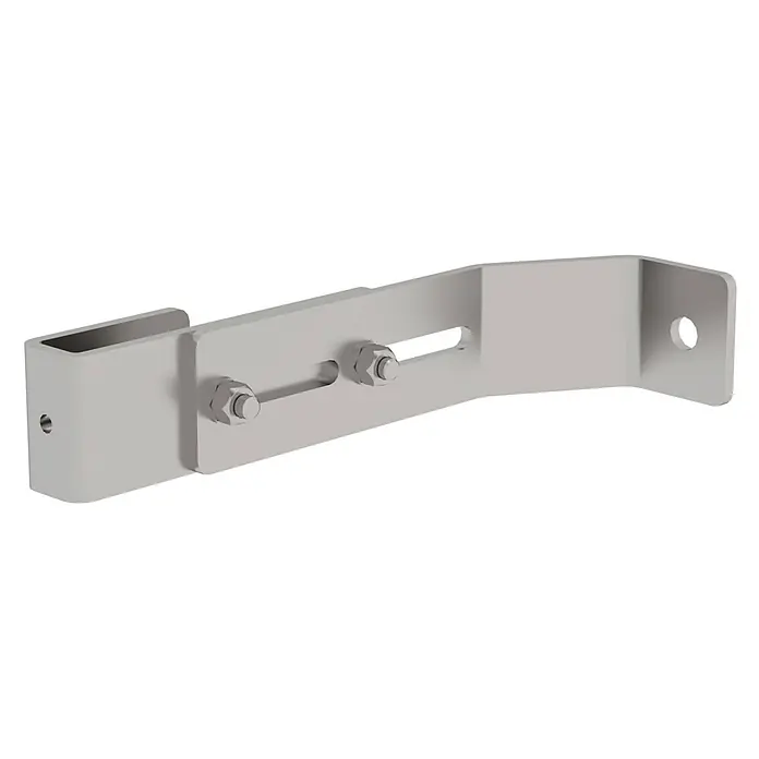 Munk Mehrzweckleiter Wandhalter für Schachtleitern verstellbar 165-215mm Edelstahl 1 Stück - Edelstahl - Silbergraue Metallhalterung mit U-Profil, L-Winkel, Langlöchern und Schrauben zur verstellbaren Befestigung.