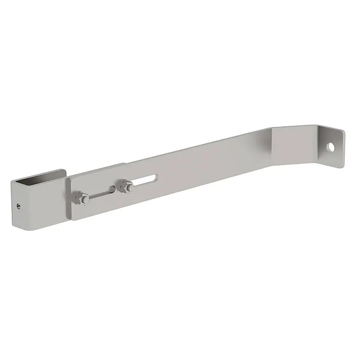 Munk Mehrzweckleiter Aluminium-Leiter - Edelstahl - Graue Metallhalterung mit U-förmigen und gebogenen Enden, mit verstellbarem Schlitz und Schrauben.