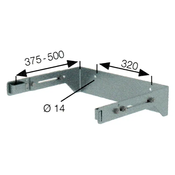 Munk Mehrzweckleiter verstellbare Wandhalter U-Bügel Stahl verzinkt 375-500mm - Stahl - Graue, verstellbare Metallhalterung mit Maßen: Länge 375-500mm, Breite 320mm, und Ø14mm Loch.