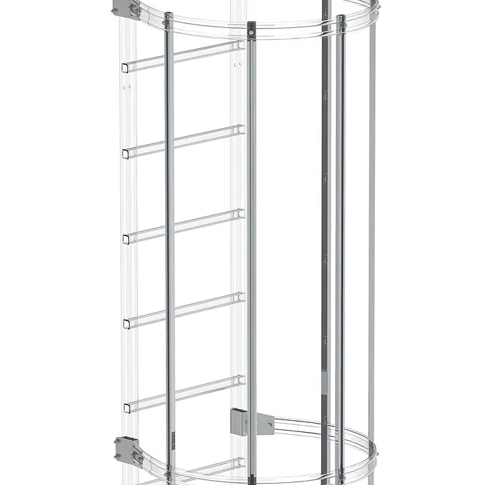 MUNK Rückenschutzstrebe 3000mm lang Aluminium eloxiert -  - Transparenter zylindrischer Sicherheitskäfig mit silbernen Metallsprossen, für vertikale Leiterumhausung.