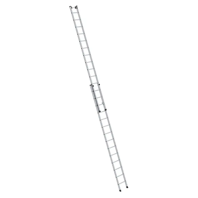 Munk Anlegeleiter Aluminium-Schiebeleiter 2-teilig ohne Traverse 2x14 Sprossen - Anzahl Tritte: 14 Stk., Arbeitshöhe: 8.300 m, Aluminium - Silberfarbene, ausziehbare Aluminium-Anlegeleiter mit mehreren Abschnitten und rutschfesten Sprossen.