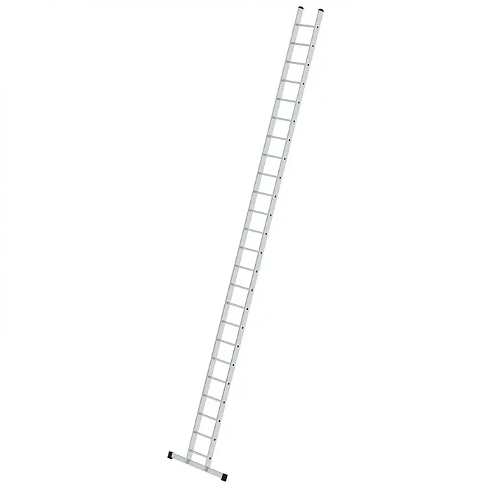 Munk Anlegeleiter Anlegeleiter mit Traverse 24 Sprossen - Anzahl Tritte: 24 Stk., Arbeitshöhe: 8.100 m, Aluminium - Lange, silberne Aluminiumleiter mit schwarzen rutschfesten Füßen und Kappen.