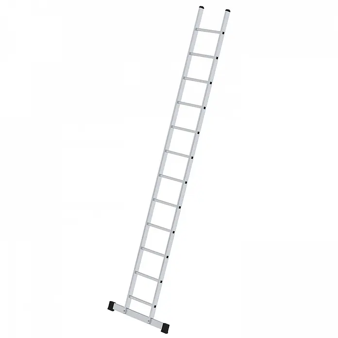 Munk Anlegeleiter Anlegeleiter mit Traverse 12 Sprossen - Anzahl Tritte: 12 Stk., Arbeitshöhe: 4.700 m, Aluminium - Silberne Aluminiumleiter mit schwarzen Anti-Rutsch-Füßen.