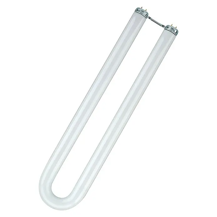 Osram Leuchtstoffröhre Daywhite - Länge: 60 cm, Neutralweiß, 36 W, 3.350 lm, 2G13 - U-förmige Leuchtstofflampe. Die Lampe ist weiß und hat an beiden Enden Stifte.