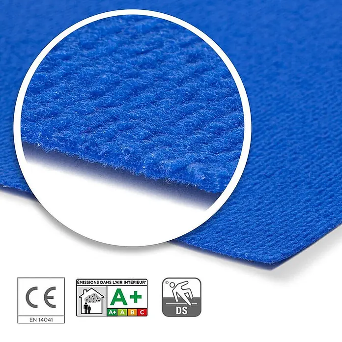 Floordirekt Teppichboden Meterware Sintra - für Messe & Events - Royalblau - 100 x 300 cm - Breite: 100 cm, Flachgewebe, Polypropylen, Royalblau - Blaues, strukturiertes Teppichmuster mit sichtbarer Webart und Sicherheitszertifikaten.