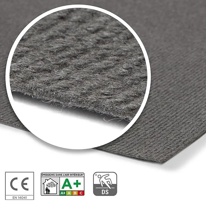 Floordirekt Teppichboden Meterware Sintra - für Messe & Events - Grau - 100 x 350 cm - Breite: 100 cm, Flachgewebe, Polypropylen, Grau - Dunkelgrauer, strukturierter Bodenbelag, CE-zertifiziert mit A+ Raumluftqualität und DS-Rutschfestigkeit.