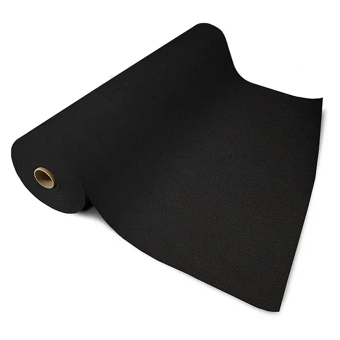 Floordirekt Teppichboden Meterware Sintra - für Messe & Events - Schwarz - 200 x 100 cm - Breite: 200 cm, Flachgewebe, Polypropylen, Schwarz - Schwarze Stoffrolle, teilweise abgerollt.