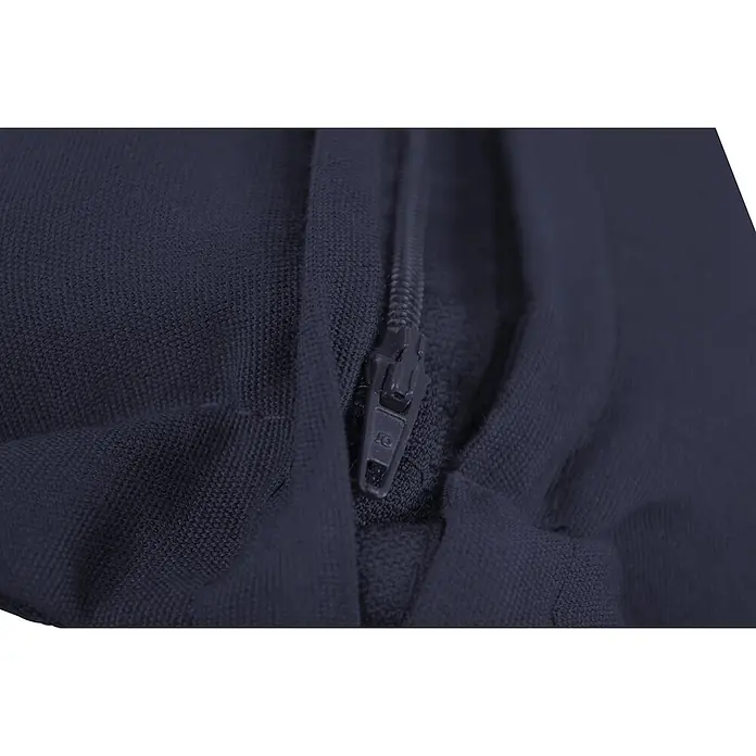 Kai Wiechmann Sitzauflage - Marineblau - Nahaufnahme von dunkelblauem Pikee-Stoff mit teilweise sichtbarem schwarzem Reißverschluss.