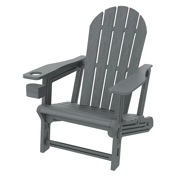 ML-Design Garten-Loungesessel - 1 Stk., HDPE Kunststoff, Grau - Grauer Adirondack-Stuhl mit Getränkehalter, aus strukturiertem Recyclingmaterial.