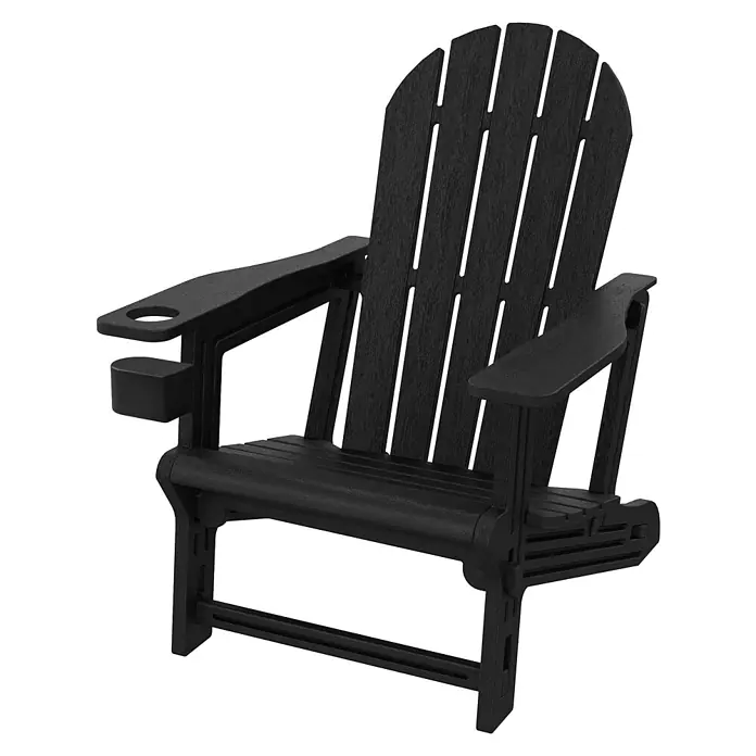 ML-Design Garten-Loungesessel - 1 Stk., HDPE Kunststoff, Schwarz - Robuster schwarzer Adirondack-Stuhl mit integriertem Getränke- und Zubehörhalter.